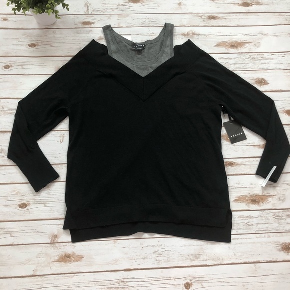Trouve Tops - Trouve Black and Grey Top Sweater